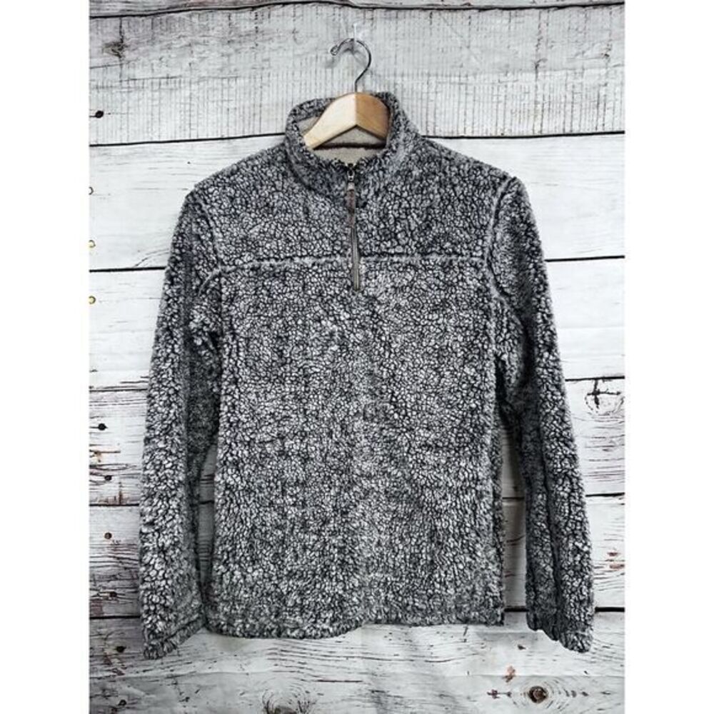 Grizzly‎ Sherpa Fleece Gray Pullover Jacket Quarter Zip Pockets Mock Neck Small